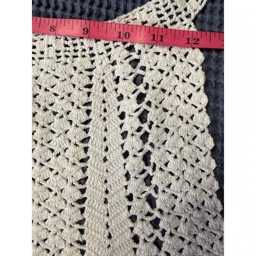 Vintage Handmade Crochet Half Apron Cream Seafoam Green Chevron Shell Stitch